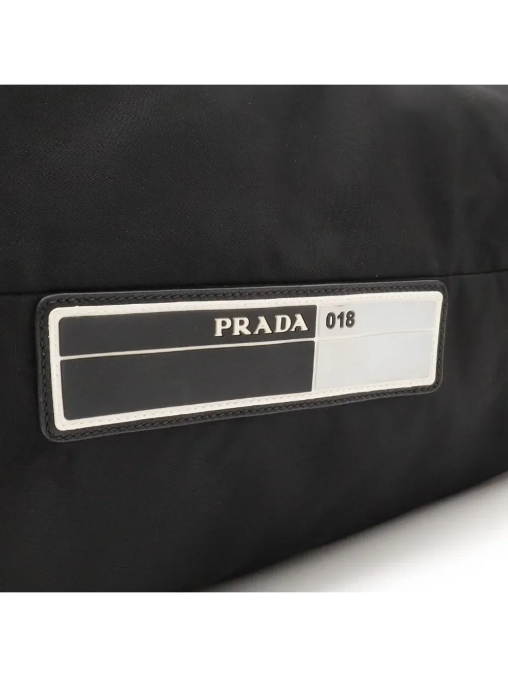 Prada Rubber Logo Shoulder Bag Nylon Leather Nero Black Silver
